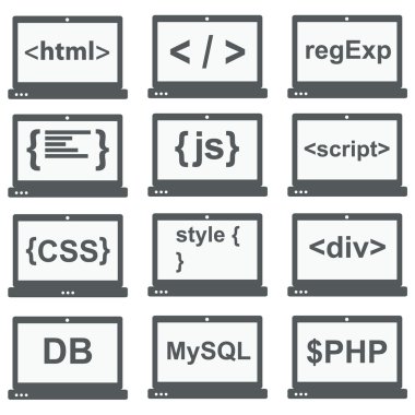 web geliştirme simgesi, laptop ekranında ayarla