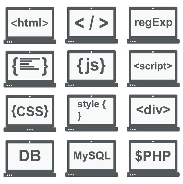 web development icon, set on laptop screen