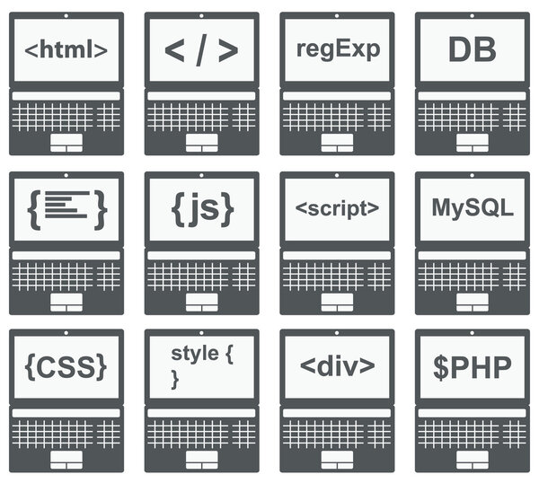 web development icon, set on laptop screen