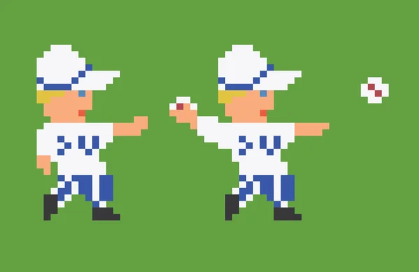 Pixel art 8 bit beyzbol oyuncusu beyaz üniformalı Telifsiz Stok Vektörler