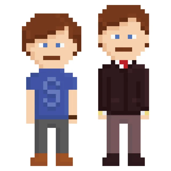 Pixel ilustración de arte de dos hombres, jóvenes y adultos — Vector de stock