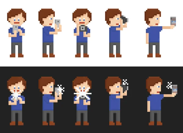 Pixel art set persoon maken van foto 's — Stockvector