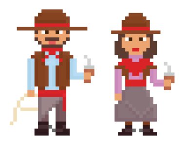 piksel sztuka styl vintage ilustracji przedstawiono płci męskiej i żeńskiej argentyńskich gaucho