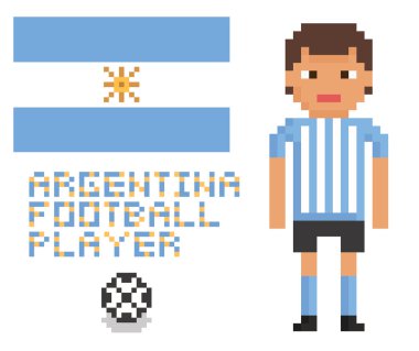 Pixel art futbol ya da futbol Arjantin oyuncu, bayrak ve top