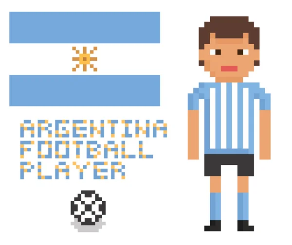 Pixel art futbol ya da futbol Arjantin oyuncu, bayrak ve top — Stok Vektör