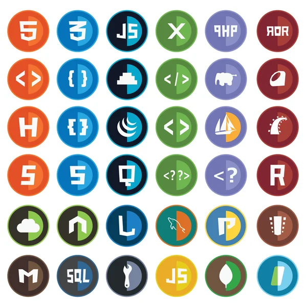 Colección de signos de escudo de desarrollo web - html5 css3 javascript aislado iconos redondos — Archivo Imágenes Vectoriales