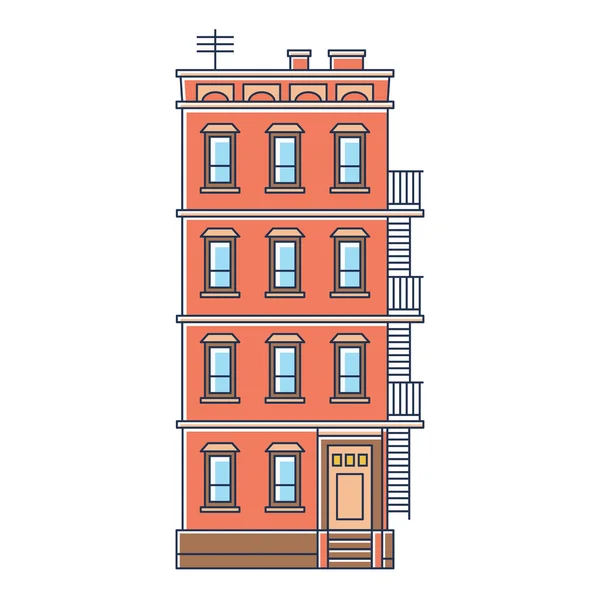 Ilustração vetorial - Nova Iorque estados unidos tijolo vermelho edifício velho com escadas isolado vintage —  Vetores de Stock