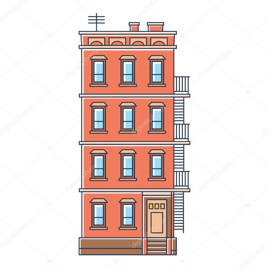 vector illustration - new york united states red brick old building with stairs isolated vintage