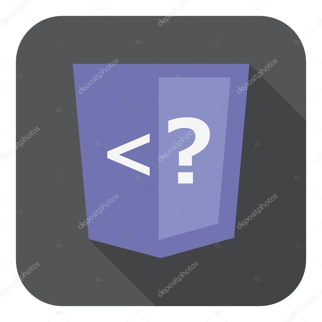 illustration of violet shield with php programming language question mark, isolated web site development icon
