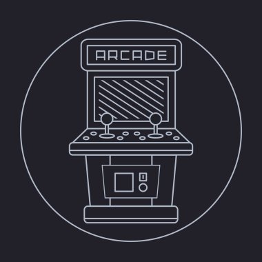 pixel art style simple line drawing of arcade cabinet isolated vintage white item on black clipart