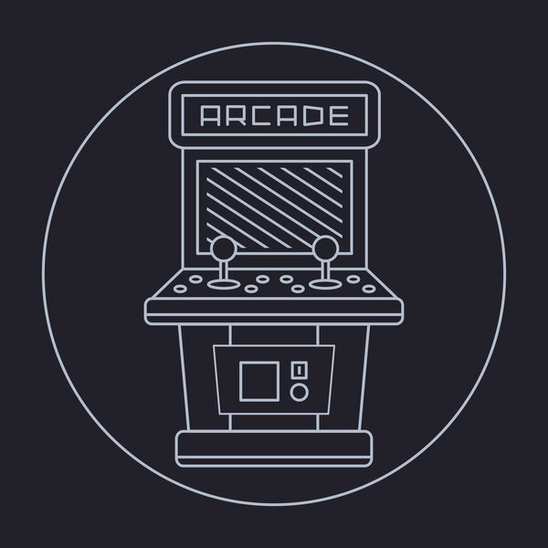 pixel art style simple line drawing of arcade cabinet isolated vintage white item on black
