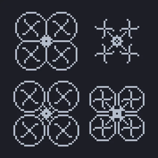 Conjunto simple de pixel arte estilo azul claro quadcopter forma con cuatro hélices — Vector de stock