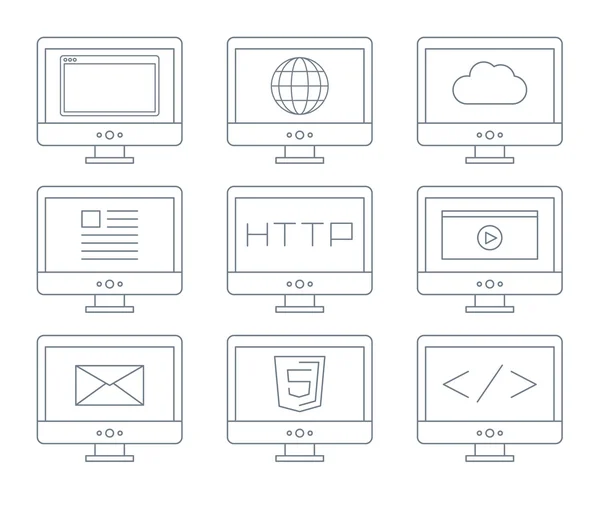 Internet icon set, simple flat grey line contour — Stock Vector