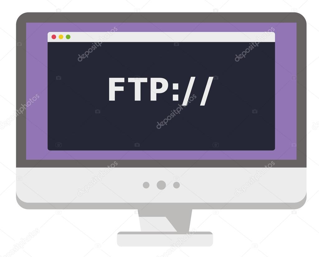 vector illustration of personal computer display showing window with ftp prtocol on it
