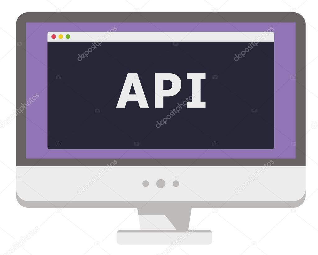 vector illustration of personal computer display showing window with api heading
