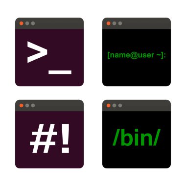 Terminal startup icon set, direct access to system via command line - illustration clipart