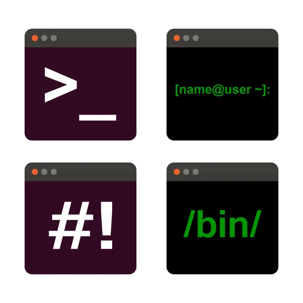 Conjunto de iconos de inicio de terminal, acceso directo al sistema a través de la línea de comandos - ilustración — Archivo Imágenes Vectoriales