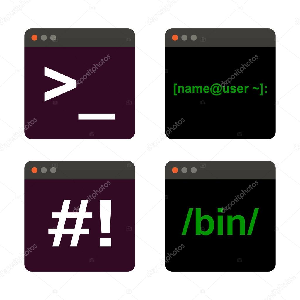 Terminal startup icon set, direct access to system via command line - illustration