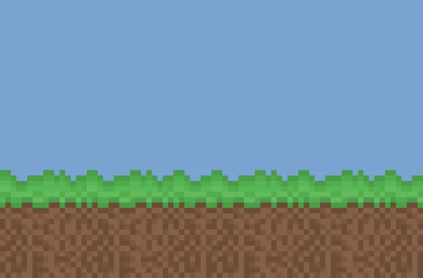Vector pixel art prado verde, marrón, textura de fondo para juegos y diseño — Vector de stock