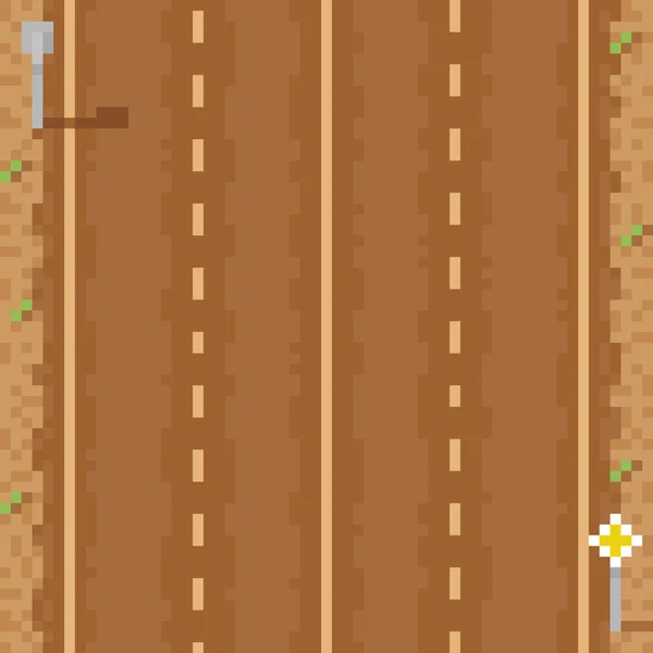 Empty two way direct road six lines and signs pixel art illustration — Stok Vektör