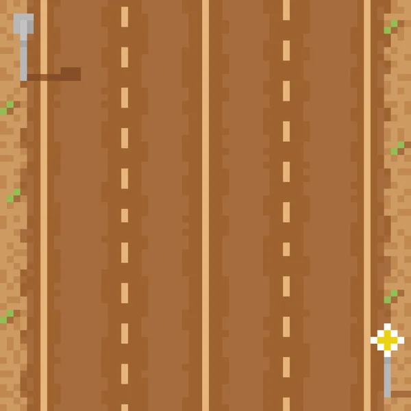 Empty two way direct road six lines and signs pixel art illustration Stok Illüstrasyon