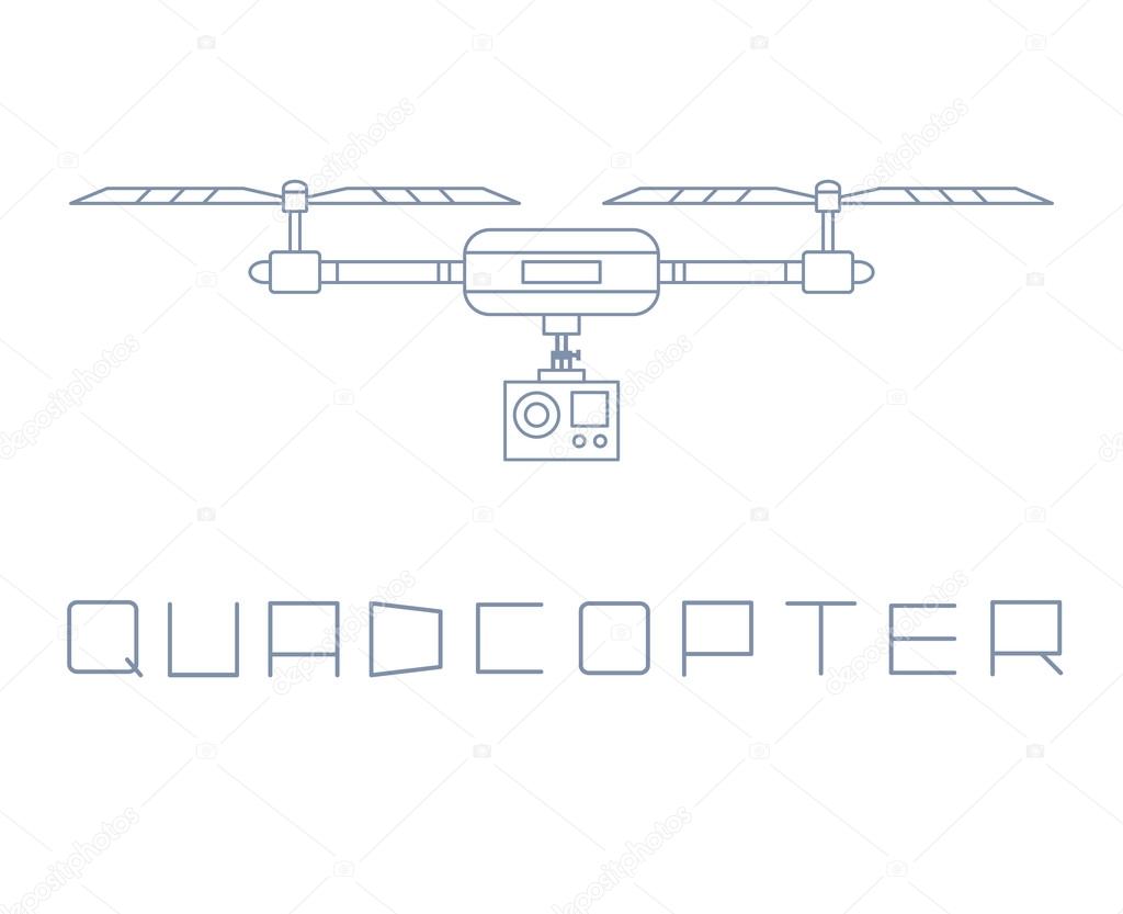 quadrocopter dron with action camera icon. simple line style vector illustration