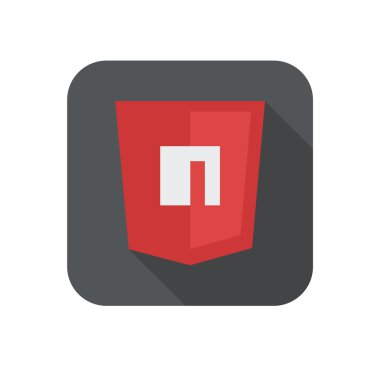 N harfi için paket yöneticisi, izole site geliştirme simgesi beyaz ile purpur kalkan vektör çizim