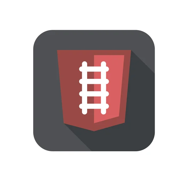 Illustrazione di rubino linguaggio di programmazione web sviluppo scudo segno - rotaie. isolata semplice icona rossa piatta con lunga ombra sul bianco — Vettoriale Stock