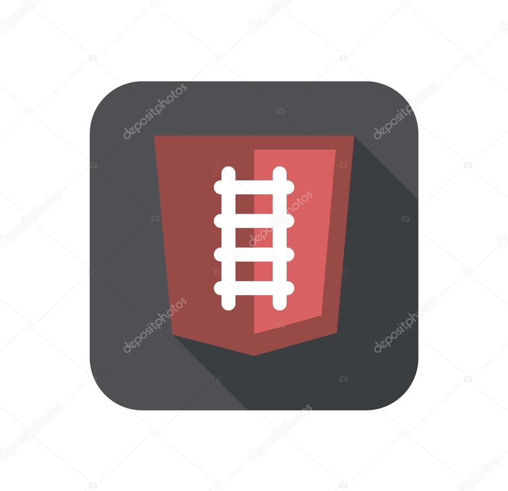 illustration of ruby programming language web development shield sign - rails. isolated simple flat red icon with long shadow on white