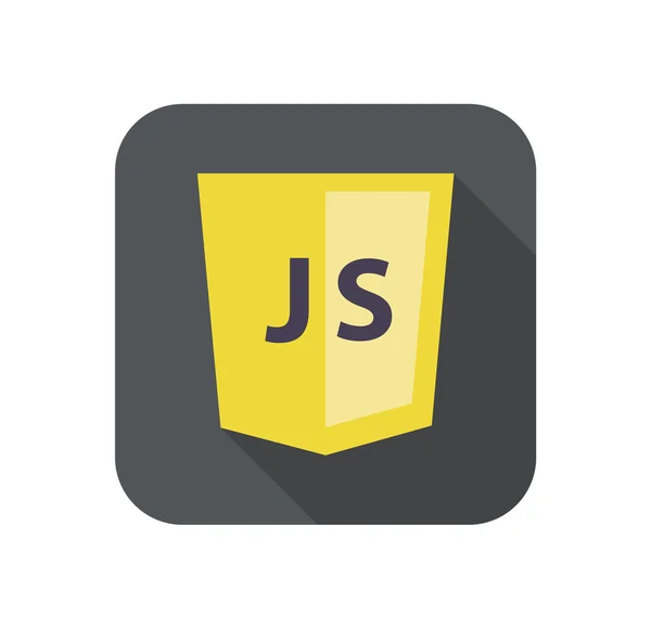 Vector ilustración plana del signo de escudo de desarrollo web - javascript. aislado icono amarillo js sobre fondo blanco — Vector de stock