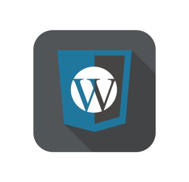 Web geliştirme kalkan işareti - php site içerik yönetim sistemi W harfini vektör. beyaz izole simgesini