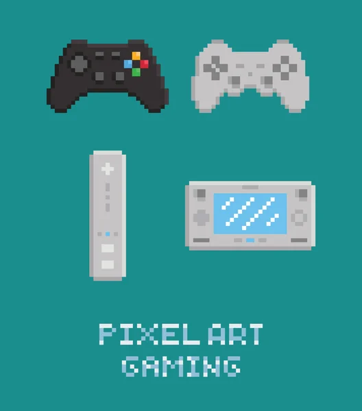 Ilustración de arte de píxeles vectoriales: conjunto de gamepads modernos aislados — Vector de stock