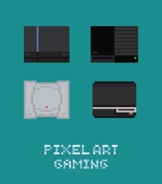 Piksel sanat vektör illustraion retro video oyun konsolu Icon set