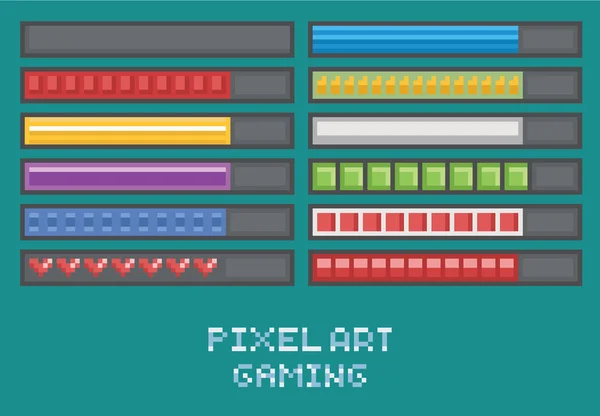 Pixel art game development set - barra de progresso, carregamento, pontos de saúde, mana, munição — Vetor de Stock