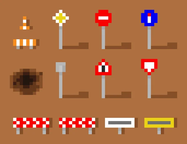 Pixel konst vektor vägen tecken Icon set brun road — Stock vektor