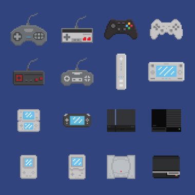 piksel sanat oyun Tasarım Icon set - konsol, gamepad, taşınabilir konsol