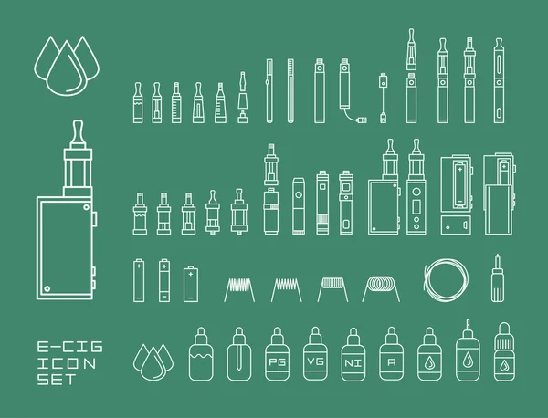 Vaping e-sigara aletleri ve donanımları vektör çizim Icon set