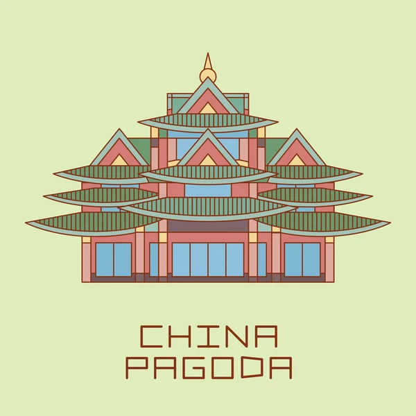 Buddist Pagoda linha branca desenhada ilustração vetorial — Vetor de Stock
