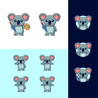 Bir dizi şirin ve sevimli koala maskot tasarımı.