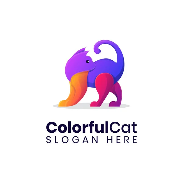 Färgglad Lutning Och Elegant Modern Katt Logotyp Design Mall — Stock vektor