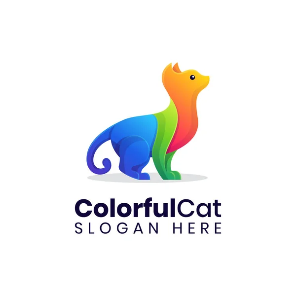 Färgglad Lutning Och Elegant Modern Sittande Katt Logotyp Design Mall — Stock vektor