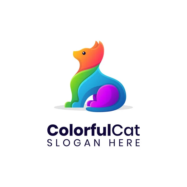 Gradiente Colorato Elegante Modello Disegno Del Logo Del Gatto Seduto — Vettoriale Stock