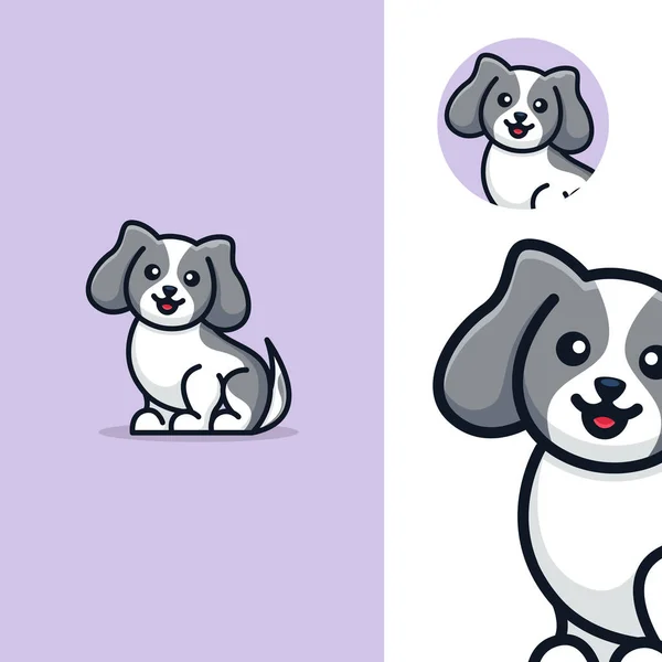 Adorable Lindo Perro Sentado Dibujos Animados Logotipo Plantilla — Archivo Imágenes Vectoriales