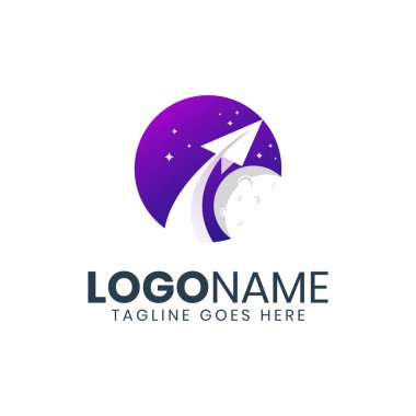 Ay logosu şablonuna uçan harika bir kağıt uçak. Kimlik içeriği için uygun