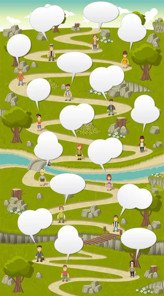 Parco con un gruppo di persone dei cartoni animati parlando — Vettoriale Stock