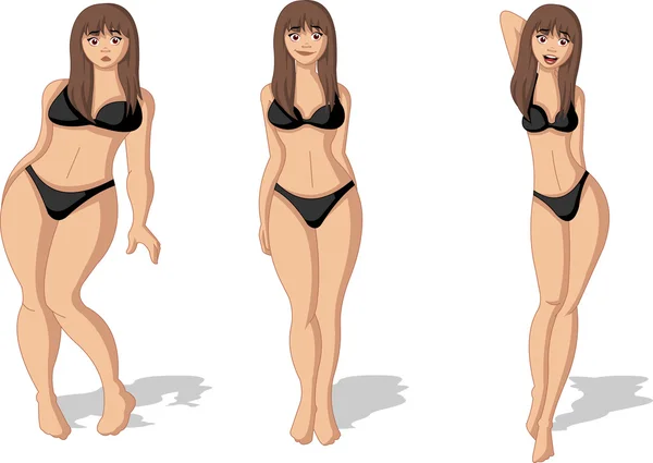 Figura femenina gorda y delgada . — Vector de stock