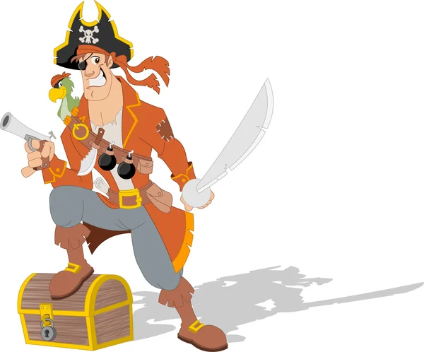 Pirata con armas y loro — Vector de stock