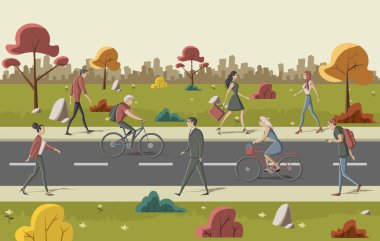 çizgi film insanlar sokakta yürürken, insanlar