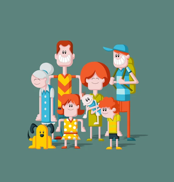 Feliz gente de dibujos animados. Familia numerosa . — Vector de stock