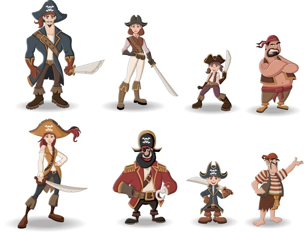 Pirati dei cartoni animati con spade . — Vettoriale Stock